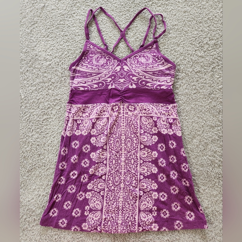 Athleta Purple Boho Pattern Strappy Padded Semi-Fitted Tank Top